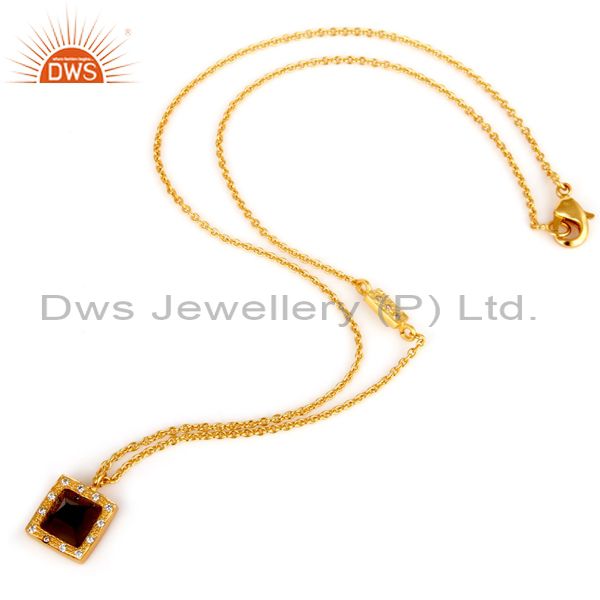 Exporter Smokey Topaz & White Topaz Gemstone Handmade Brass Chain Pendant Necklace