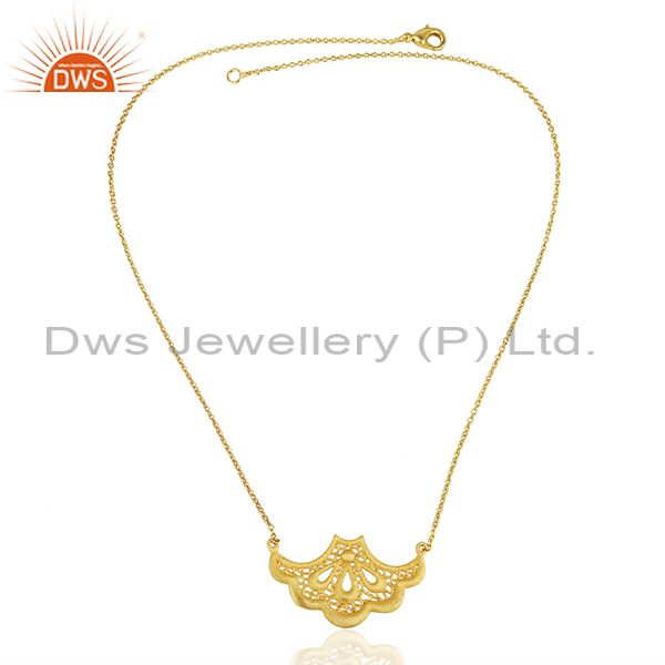 Exporter 18K Gold Plated Traditional Handmade Art Fan Design Brass Chain Pendant Necklace