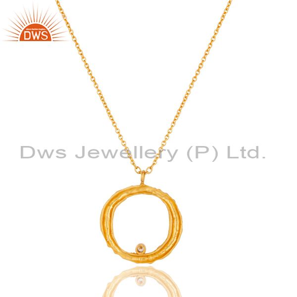 Exporter Handmade White Zirconia Simple Setting Brass Chain Pendant With 18k Gold Plated