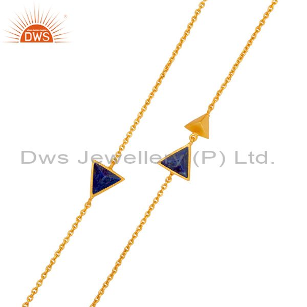 Exporter 22K Gold Plated Handmade Lapis Lazuli Gemstone Brass Chain Necklace