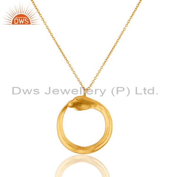 Exporter Beautiful Round Brass Chain Pendant With 18k Gold Plated & White Zirconia