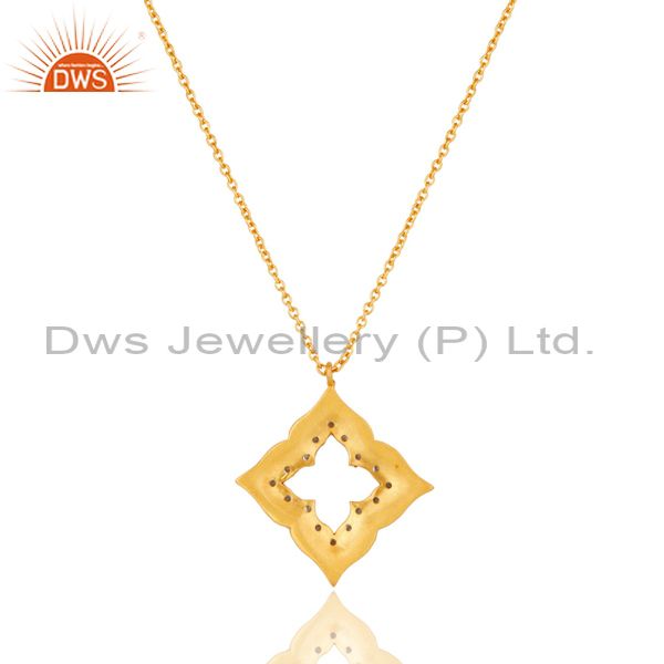 Exporter Lovely Good Look Vintage Brass Chain Pendant With 18k Gold Plated & White Zircon