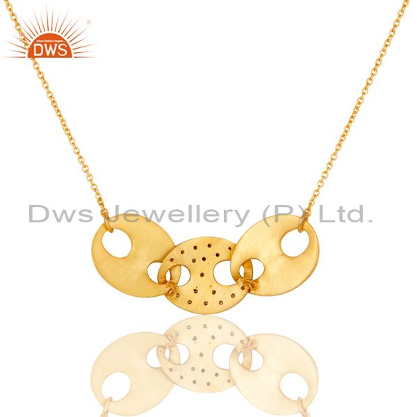 Exporter Traditional Bazel Set Brass Chain Pendant With 18k Gold Plated & White Zircon