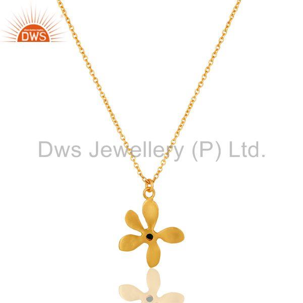 Exporter 18k Gold Plated Natural Green Onyx Handmade Flower Style Brass Chain Pendant