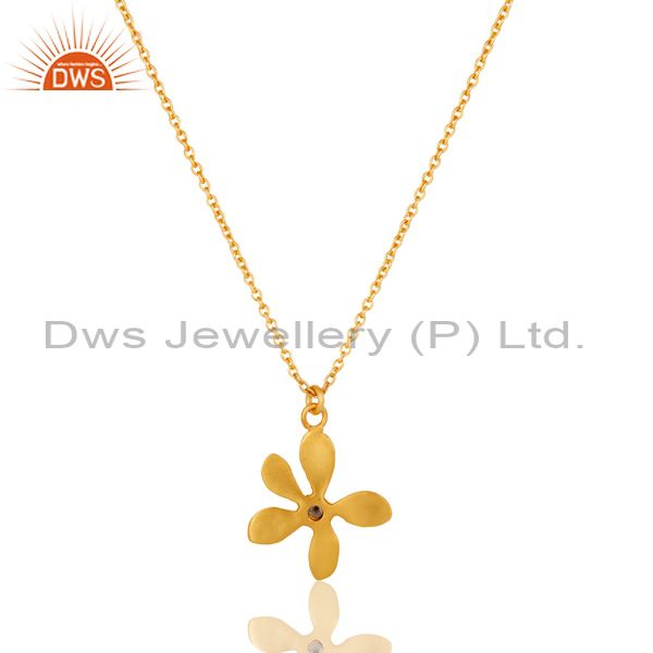 Exporter 18k Gold Plated White Zirconia Handmade Flower Style Brass Chain Pendant