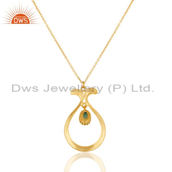 Exporter 18K Yellow Gold Plated Handmade Cultured Aqua Brass Chain Pendant Necklace