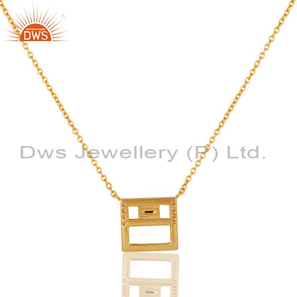 Exporter Green & White Zirconia 18K Gold Plated Handmade Brass Chain Pendant Necklace
