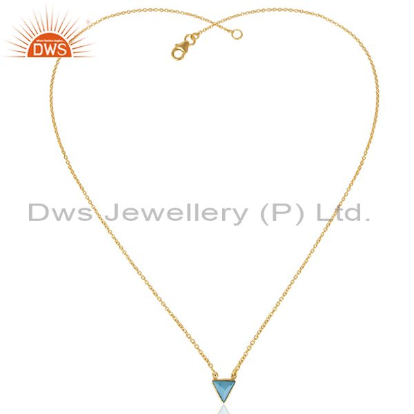 Exporter Blue Stone Trianngle Pendent 14K Gold Plated Chain Pendent
