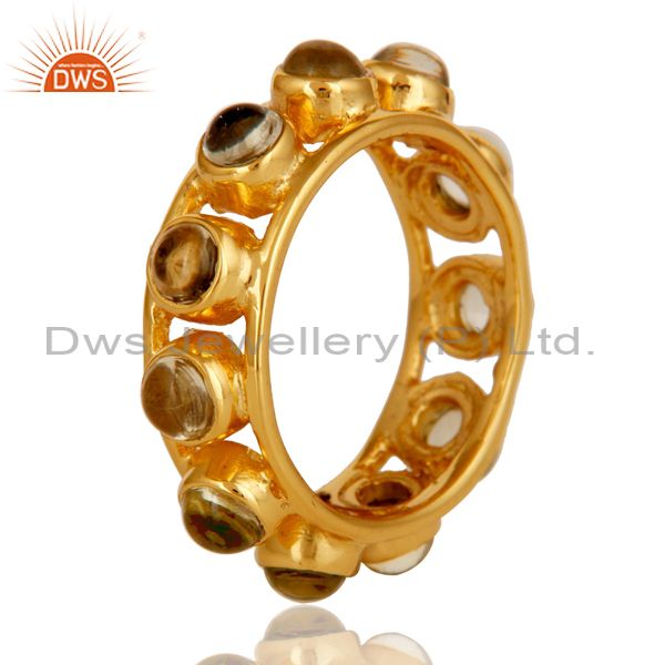 Exporter Traditional 18k Gold Plated Round Cut Brass Ring with Lemon Topaz