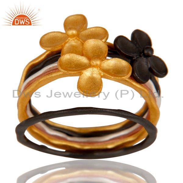 Exporter 18K Rose, Gold, Black & Silver Plated Handmade Six Set Of Brass Stackable Ring