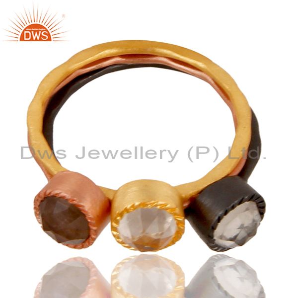 Exporter Three Gemstone Multi Color Brass Fashion Rings Jewelry Manufacturer