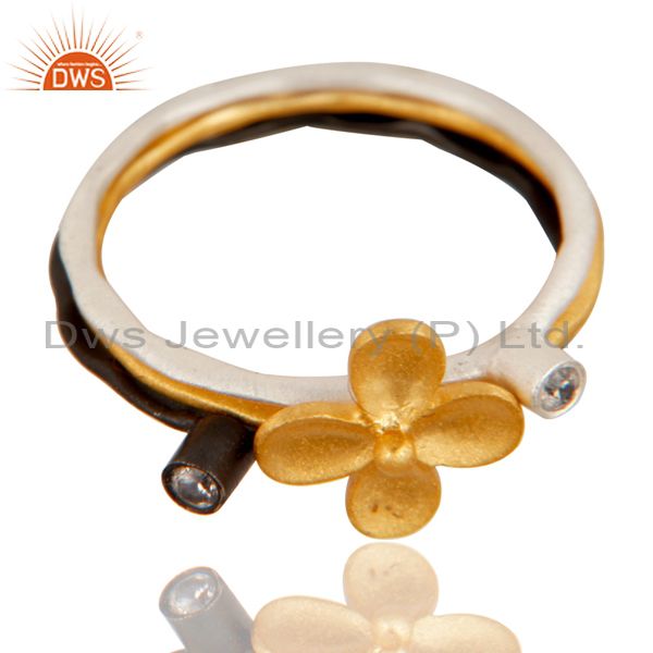 Exporter Flower Design Multi Color Plating Cz Gemstone Rings Manufacturer