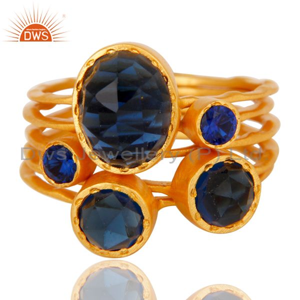 Exporter 22K Gold Plated Zircon Blue Sapphire & Blue Corrundum 5 Set Of Ring