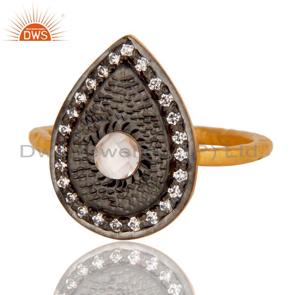 18K Gold Plated Handmade Design Brass Ring With White Zircon