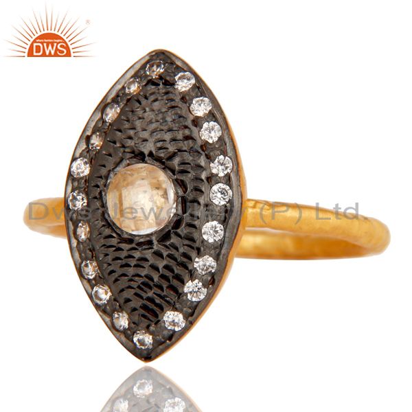 Exporter Traditional 18k Gold Plated Handmade Design Brass Ring with White Zircon