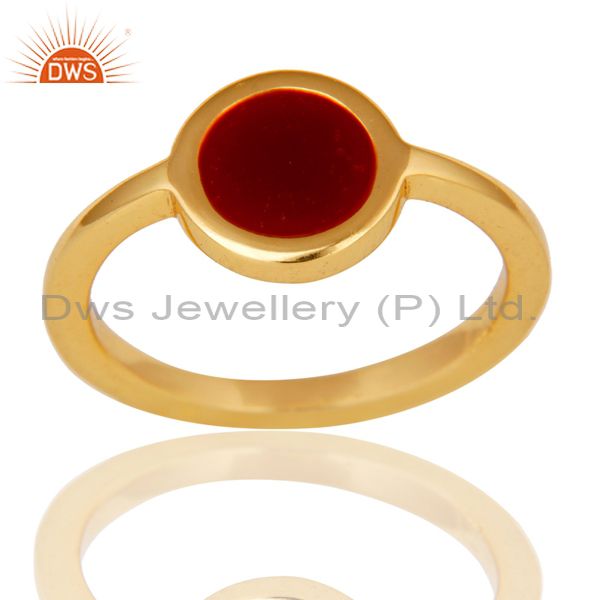 Exporter 18k Yellow Gold Plated Traditional Handmade Red Enamel Brass Ring Jewellery