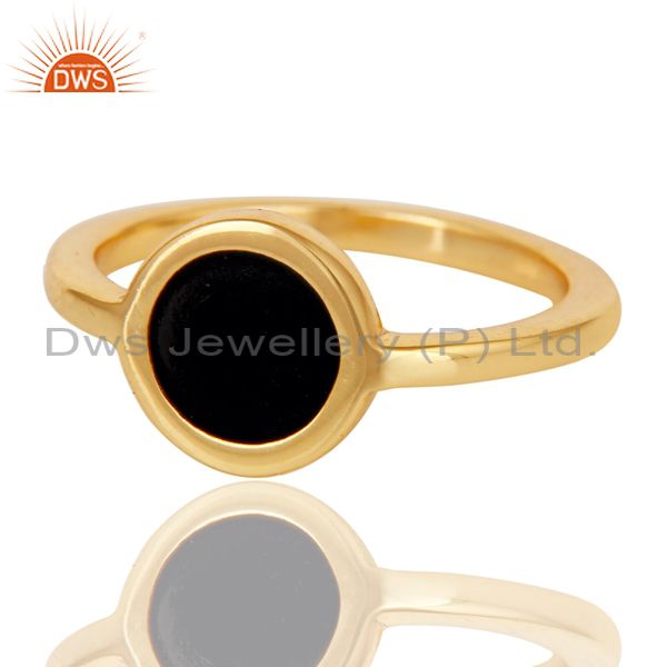 Exporter 18k Yellow Gold Plated Traditional Handmade Black Enamel Brass Ring Jewellery