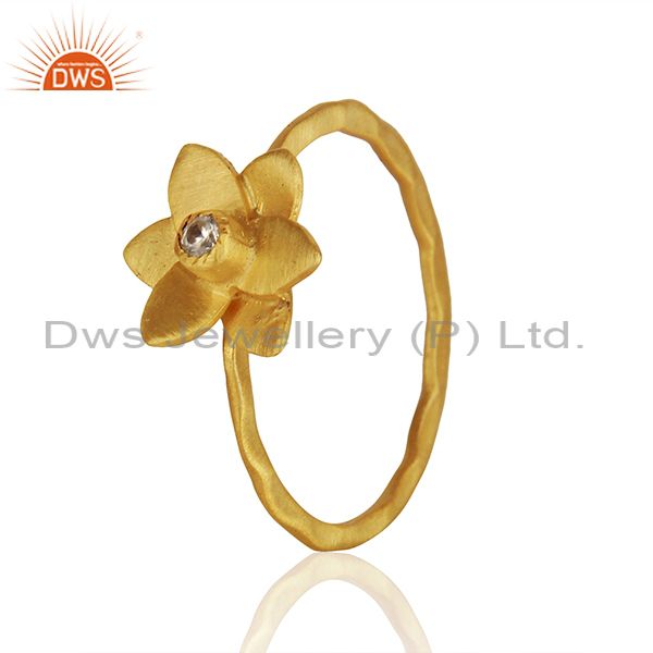 Exporter Traditional Handmade Flower Brass Flower Design Ring with 18k Gold Plated