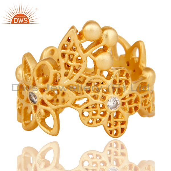 Exporter Traditional Handmade 18K Gold Plated White Zirconia Filigree Jewellery Ring
