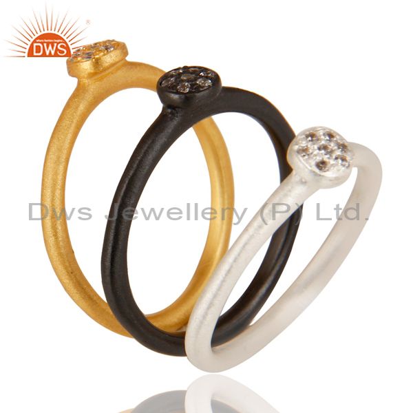 Exporter White Zircon Gemstone Multi Color Plated Brass Fashion Three Ring Set