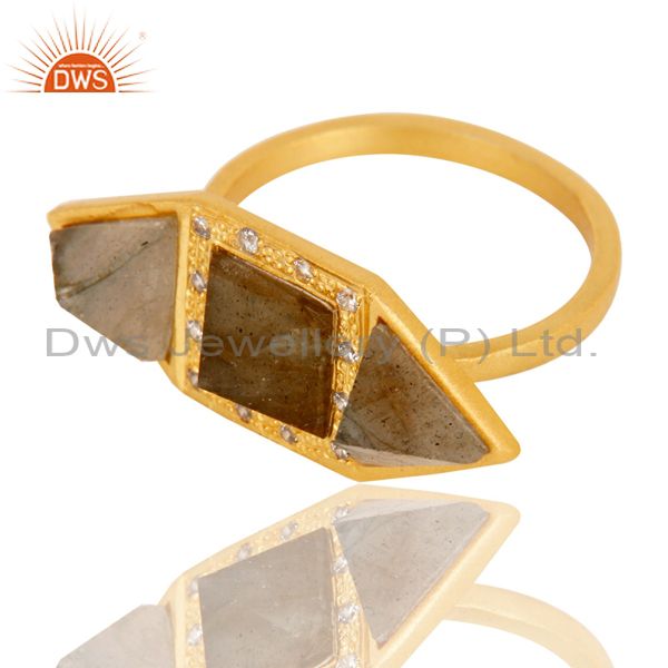 Exporter 18K Gold Plated Handmade Labradorite & White Zircon Statement Ring Jewellery