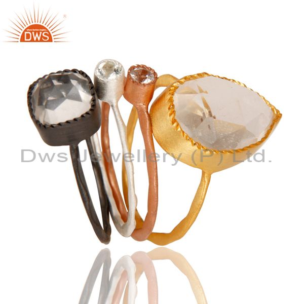 Exporter Crystal Quartz Multi Color Plated Brass Fashion Ring Set Jewelry