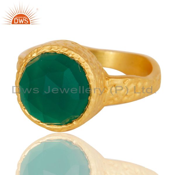 Exporter 22k Yellow Gold Plated Handmade Faceted Green Onyx Statement Brass Ring