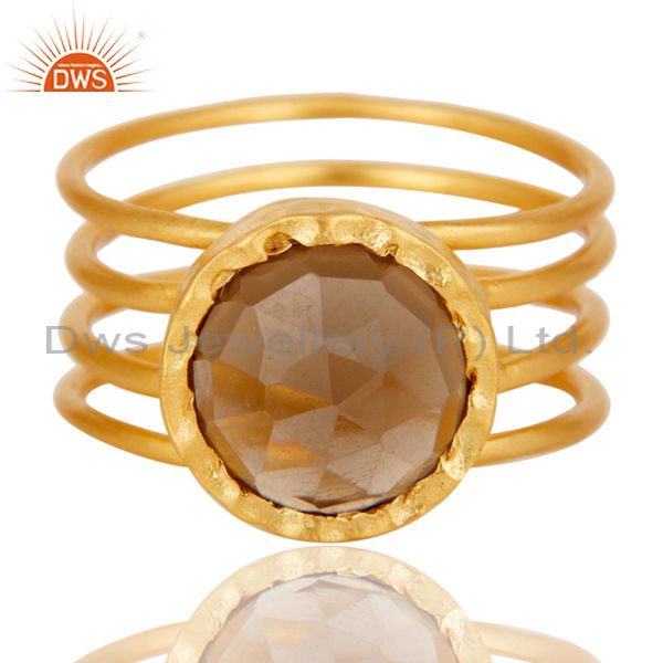 Exporter Smoky Topaz Studded Gold Plated Wiring Designer Fashion Statement Ring