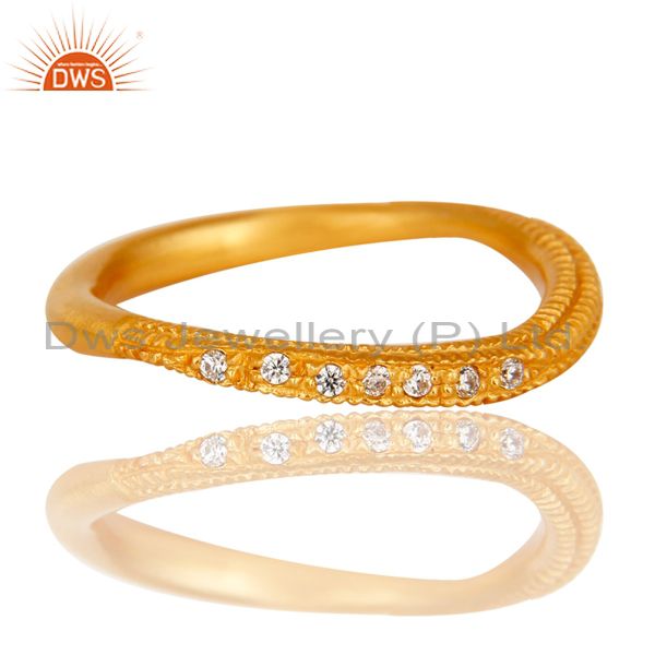 Traditional Handmade Engagement Brass Ring 18K Gold Over Cz
