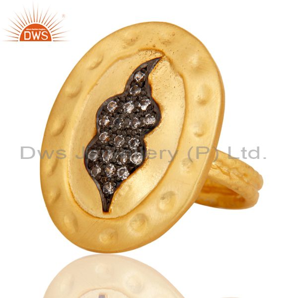Exporter Handmade Painting White Zirconia Brass Cocktail Ring With 18k Yellow Gold Plated