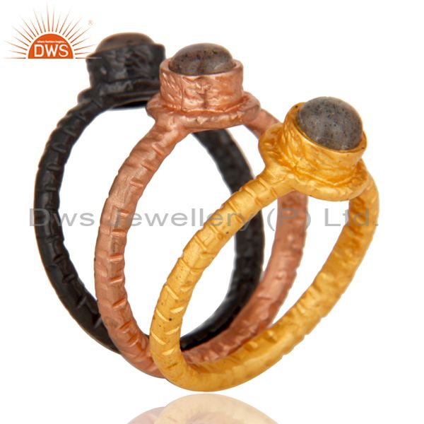Exporter Labradorite Studded Rose And Black Plated Stacking Designer Ring