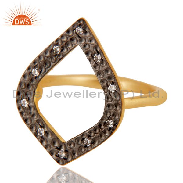 Exporter Traditional Handmade Art Deco Brass Ring With 18K Gold Plated & White Zirconia
