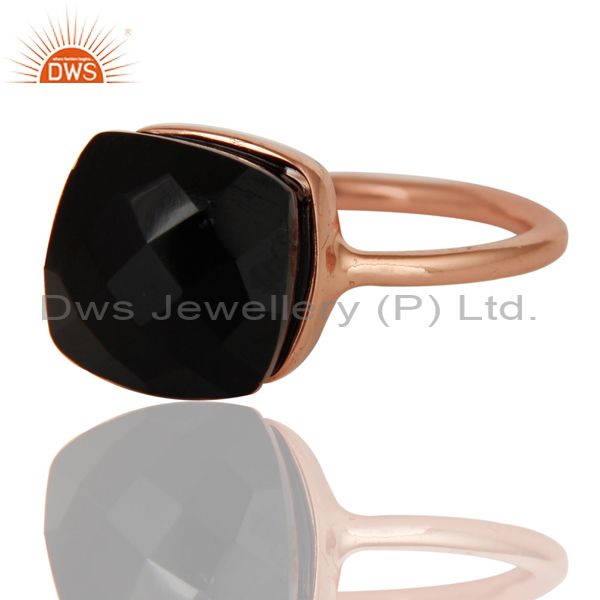 Exporter Black Onyx Studded Rose Gold Plated Statement Designer Fashion Ring