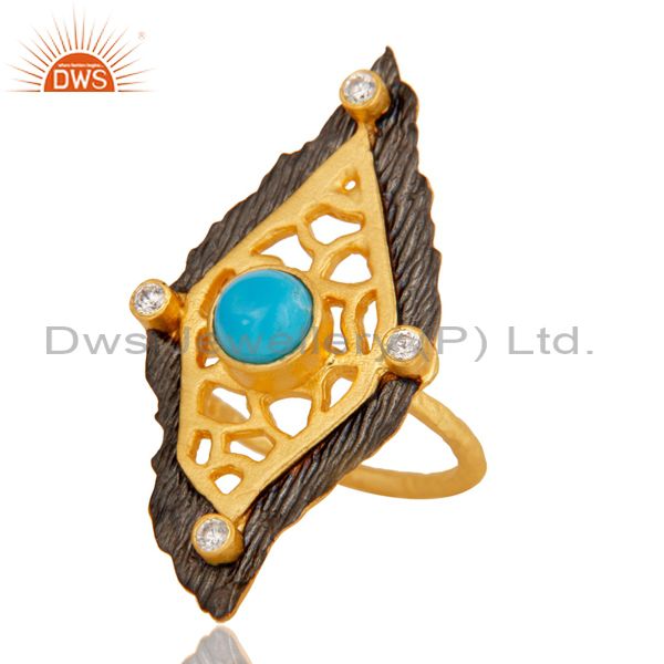 Turquoise And Cz Studded Designer Filigreen Ring Jewellery