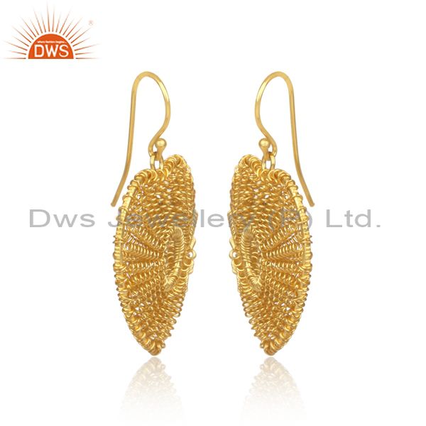 Exporter 18k Yellow Gold Over 925 Sterling Silver Heart Shape Wire Wrapped Hook Earrings
