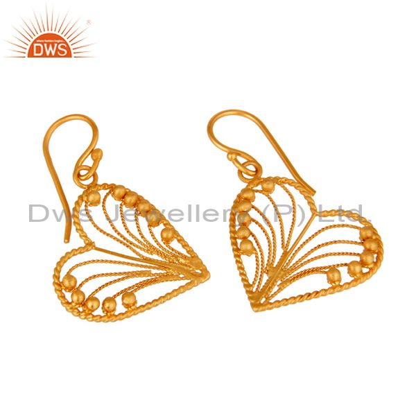 Exporter Artisan Handcrafted 18K Gold On Sterling Silver Twisted Wire Heart Design Earrin