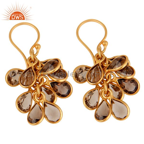 Exporter Natural Smoky Quartz Earring Yellow Gold Plated Sterling Silver Designer Jewelry
