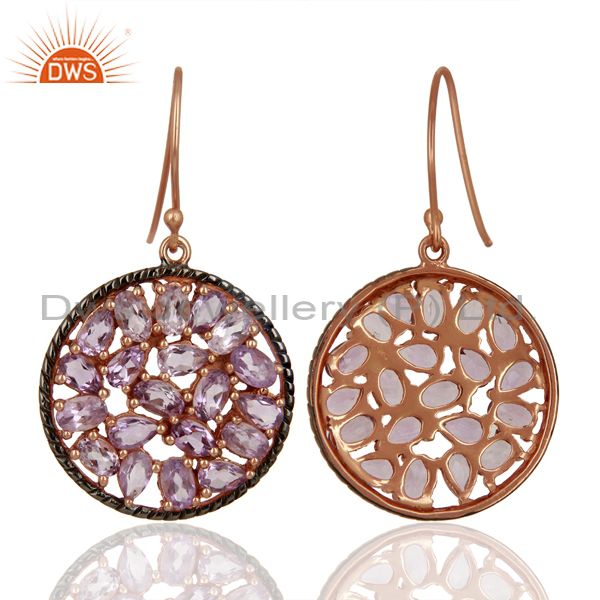 Exporter Natural Amethyst Gemstone Pave Set Diamond Silver Earrings Jewelry