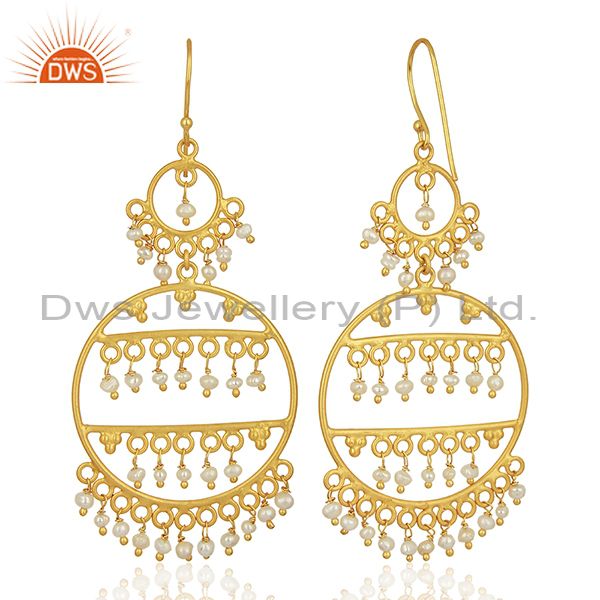 Exporter Natural Pearl Gemstone Gold Plated 925 Silver Womens Earrings Jewelry