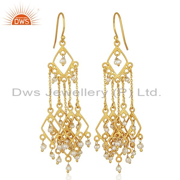 Exporter Designer Gold Plated Natural Pearl Gemstone Earrings Jewelry Wholesale