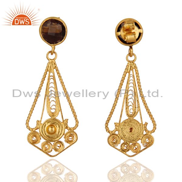 Exporter Gold Plated Sterling Silver Handmade Designer Twist Wire Smoky Quartz Earrings