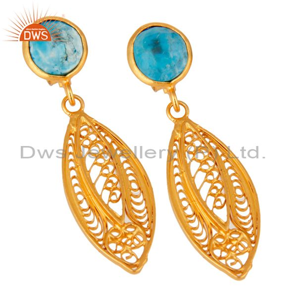 Exporter Handmade 18k Gold Plated 925 Sterling Silver Designer Turquoise Gemstone Earring