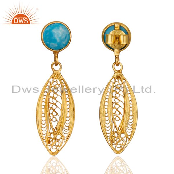 Exporter New Designer Collection 925 Sterling Silver Turquoise Gemstone Filigree Earrings