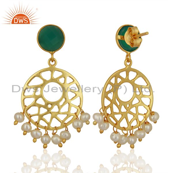 Exporter Onyx Green Sterling Silver Fashion Jewelry Pearl Chandelier Designer Earrings