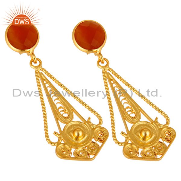 Exporter Handcarfted 18k Gold Plated 925 Sterling Silver Red Onyx Earring Jewelry