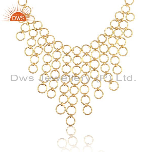 Exporter Handmade 925 Sterling Silver Gold Plated Link Chain Collar Chandelier Necklace