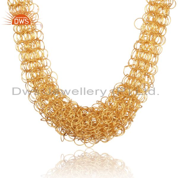 18k yellow gold plated sterling silver wire woven bib necklace