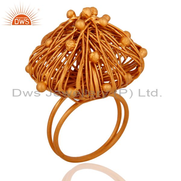 Exporter Handmade Gold Plated 925 Sterling Silver Messy Wire Bird`d Nest Design Ring