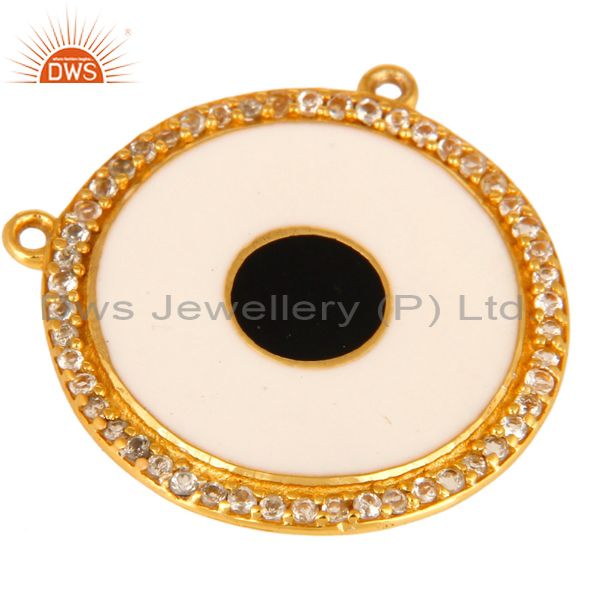 Exporter 18K Yellow Gold Plated Sterling Silver White Topaz Evil Eye Connector Necklace