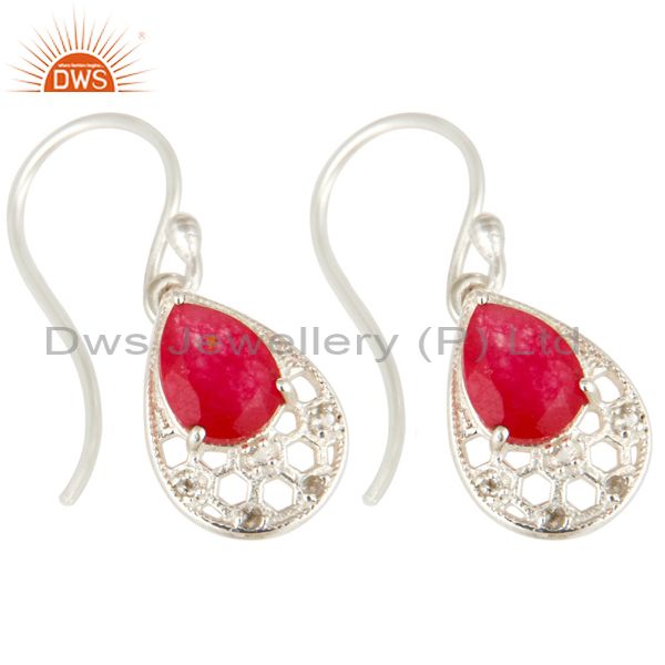 Exporter 925 Sterling Silver Red Aventurine And White Topaz Dangle Earrings For Womens